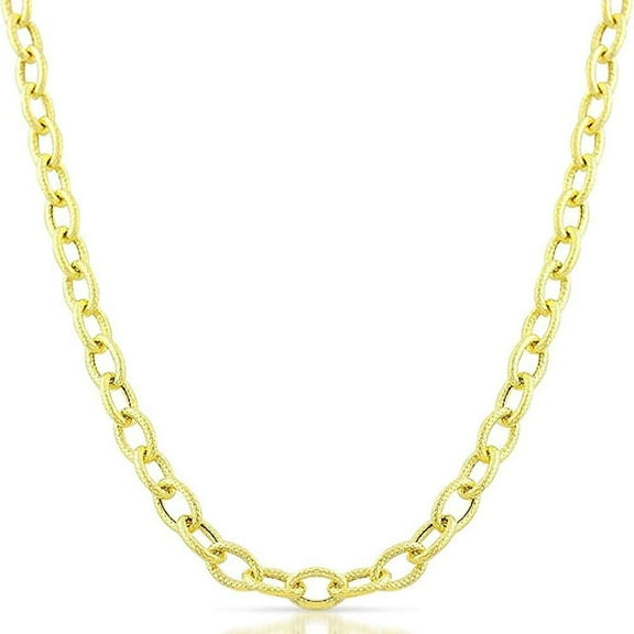14K Yellow Gold 3.5mm Textured Cable Pendant Chain, FREE Microfiber Cloth, Rolo Link Necklace, Giorgio Bergamo 16