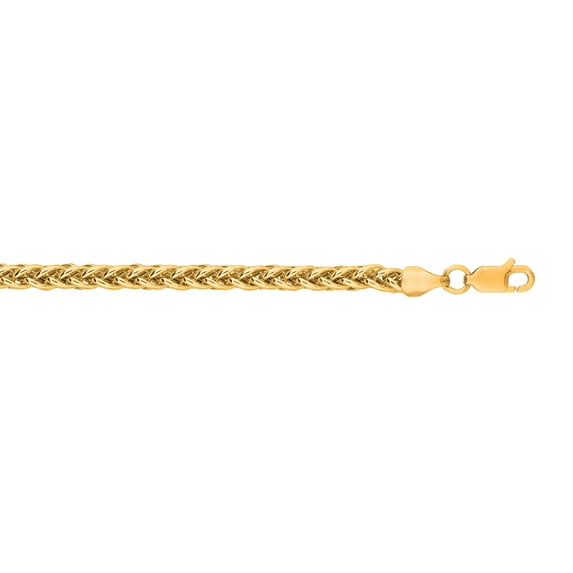 14K Yellow Gold 3.5mm wide Lite Weight Wheat Chain 7.25 Bracelet with Lobster Clasp