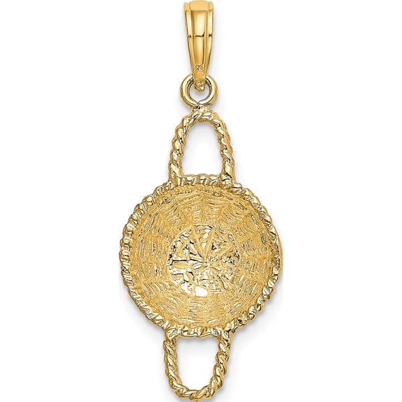 14K Yellow Gold 3-D 2 Handles Round Basket Charm (21.7 X 12.4) Made In United States k7989