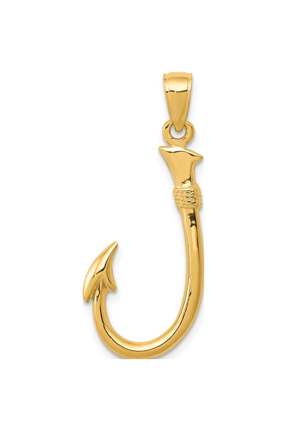 14K Yellow Gold 3-D Fishing Hook Pendant (33 X 12) Made In United States c3349