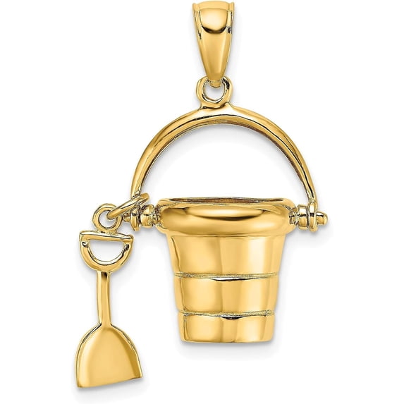 14K Yellow Gold 3-D Moveable Beach Bucket W/Shovel Charm - 20.35mm