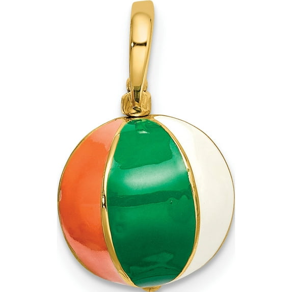 14K Yellow Gold 3-D Multi Color Enamel Beach Ball Charm (19.55 X 11.55) Made In United States k6921