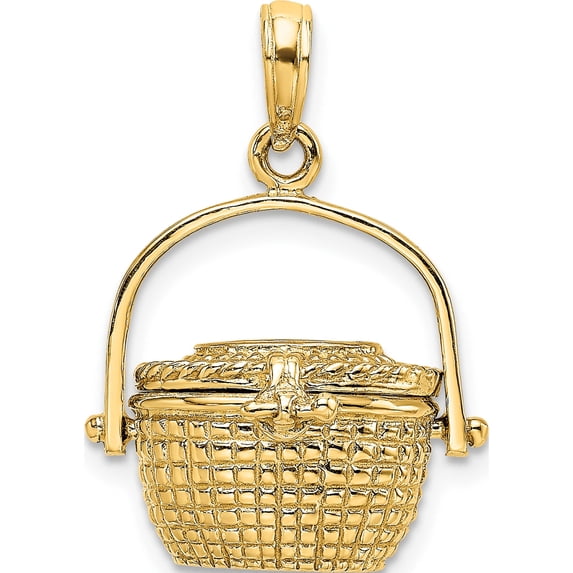 14K Yellow Gold 3-D Nantucket Basket Moveable Lid Charm (16 X 16.9) Made In United States k7803