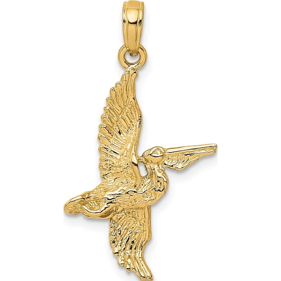14K Yellow Gold 3-D Pelican Flying Charm (27 X 18) Made In United States k7784