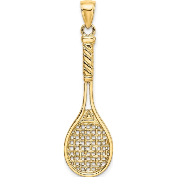 14K Yellow Gold 3-D Polished Tennis Racquet Charm (37.3 X 13.2) Made In United States k8749