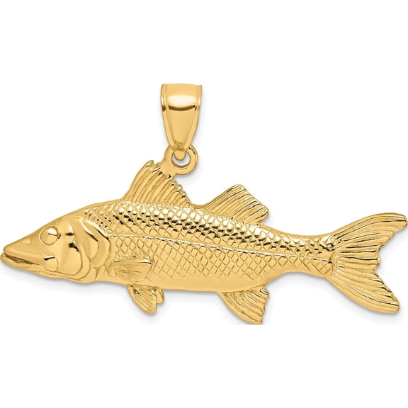 14K Yellow Gold 3-D Snook Fish Charm (15.25 X 41) Made In United States k8118