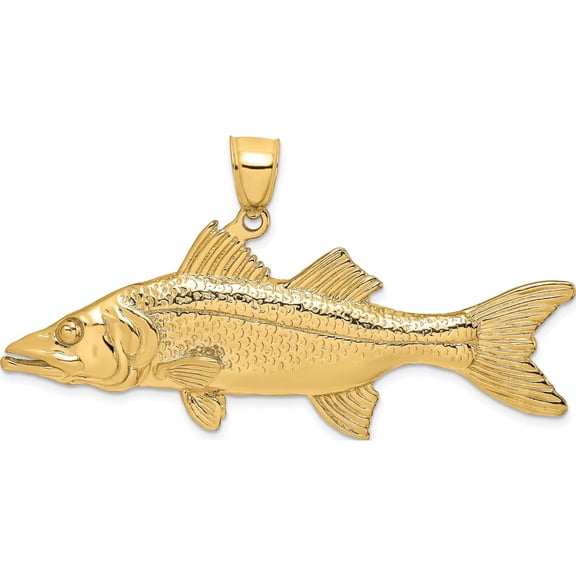 14K Yellow Gold 3-D Snook Fish Charm (20 X 54.7) Made In United States k7959