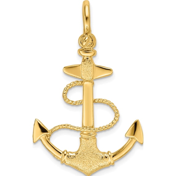 14K Yellow Gold 3-D Textured Anchor With Rope And Shackle Bail Charm (43.4 X 21.7) Made In United States k7998