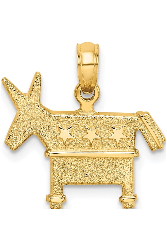 14K Yellow Gold 3-D Textured Democratic Donkey Charm (14.24 X 18.35) Made In United States k7298