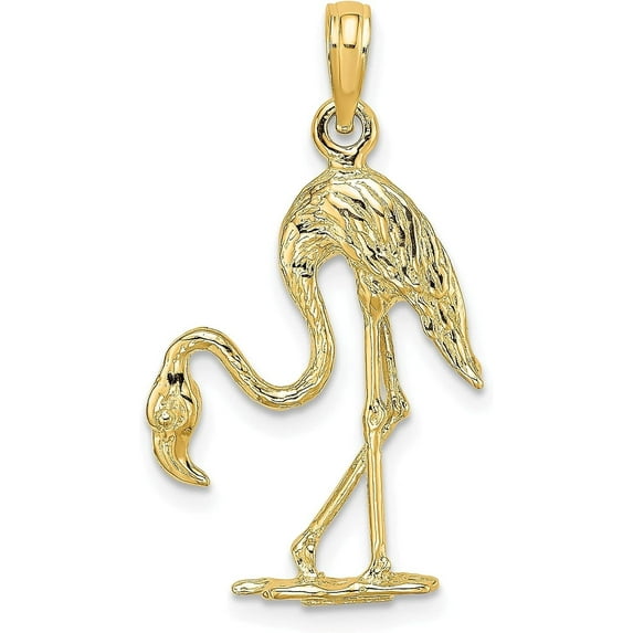 14K Yellow Gold 3-D Textured Flamingo Charm - 28mm