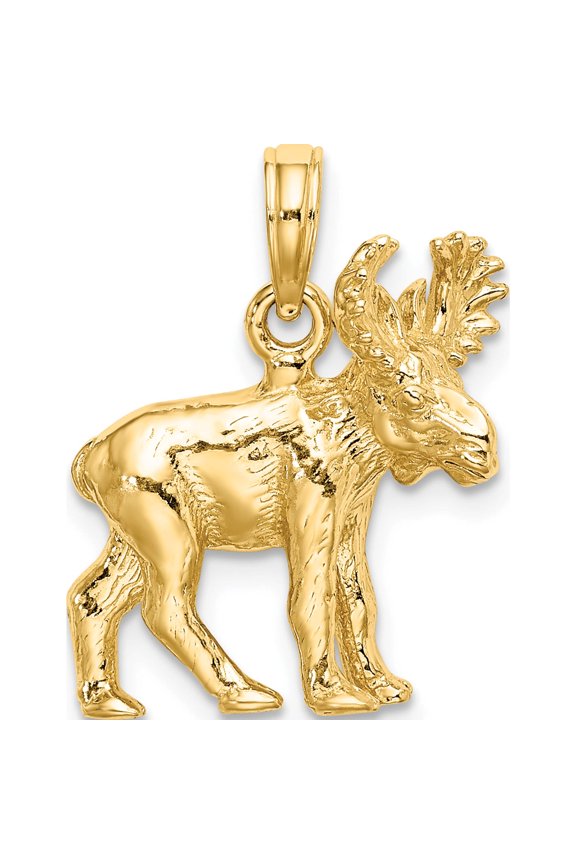 14K Yellow Gold 3-D Textured Moose Charm (25.25 X 18.25) Made In United States k6606