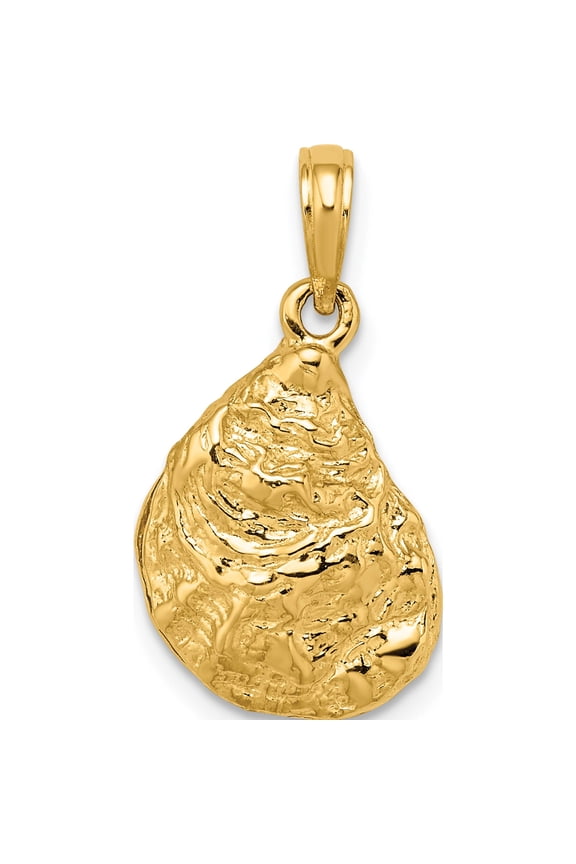 14K Yellow Gold 3-D Textured Oyster Shell Charm (21 X 13) Made In United States k7626