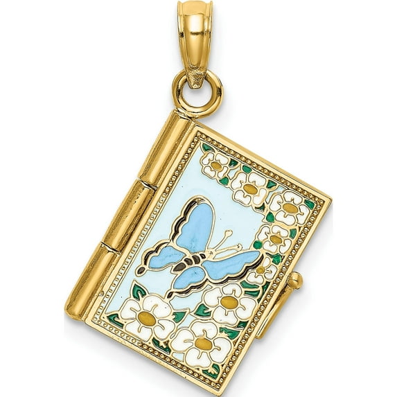 14K Yellow Gold 3-D With Enamel Ecclesiastes Book Moveable Pages Charm Made In United States k7008