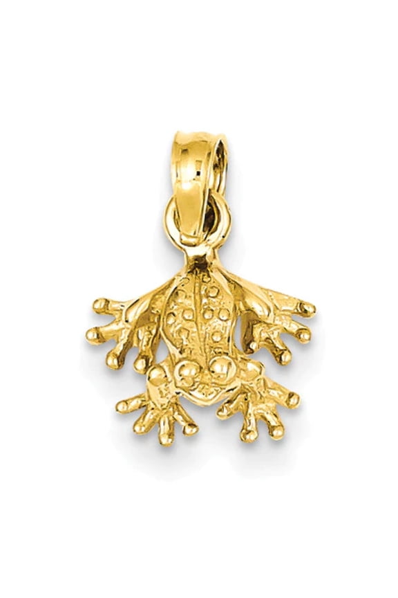 14K Yellow Gold 3-Dimensional Textured Polished Finish Mini Frog Facing Down Design Charm Pendant