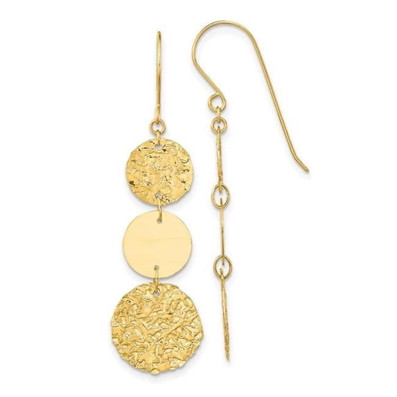 14K Yellow Gold 3-Tier Circle Drop Dangle Earring