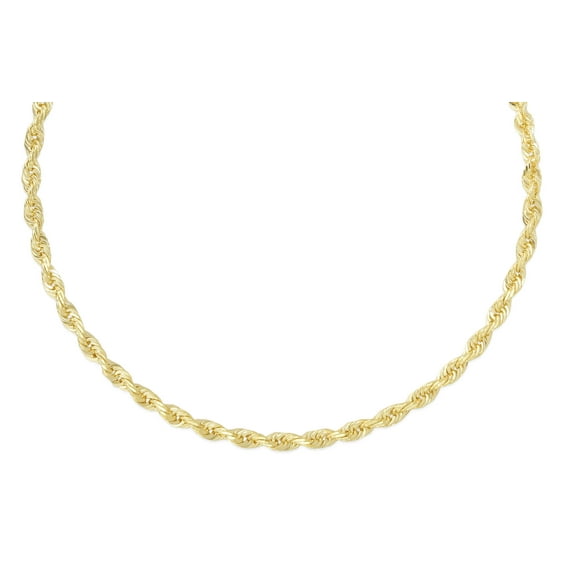 14K Yellow Gold 30in 3mm Solid Diamond Cut Rope Chain with Lobster Clasp