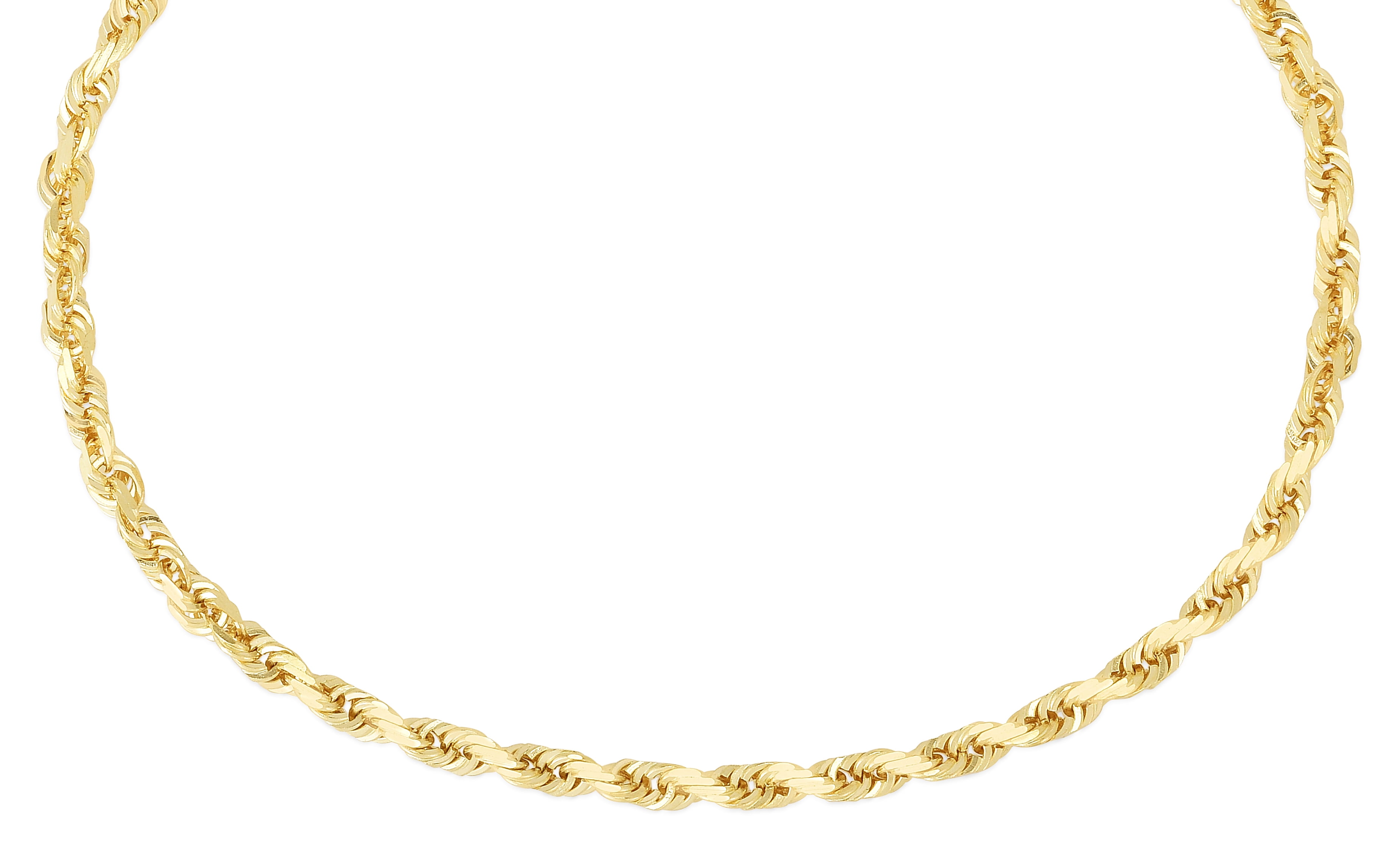 14K Yellow Gold 30in 4mm Solid Diamond Cut Rope Chain with Lobster Clasp