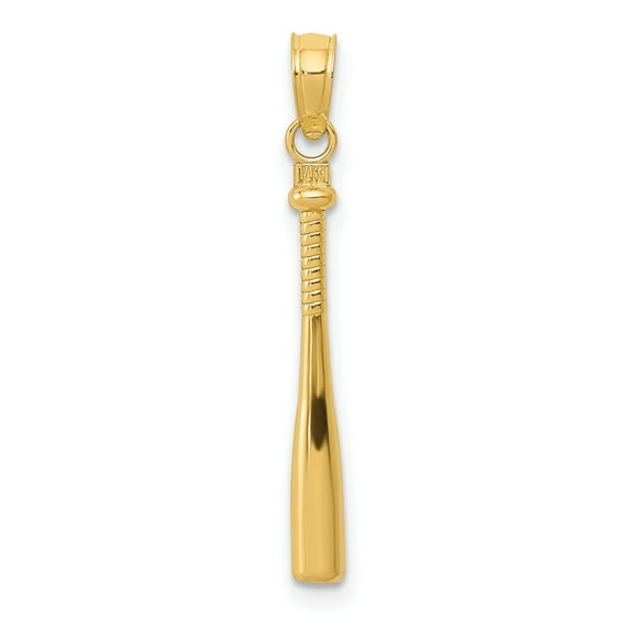 14K Yellow Gold 3D Baseball Bat Charm Sports Pendant