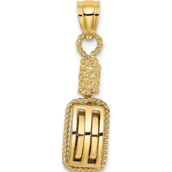 14K Yellow Gold 3D Block Mariners Pulley Charm (25.2 X 7.36) Made In United States k7540
