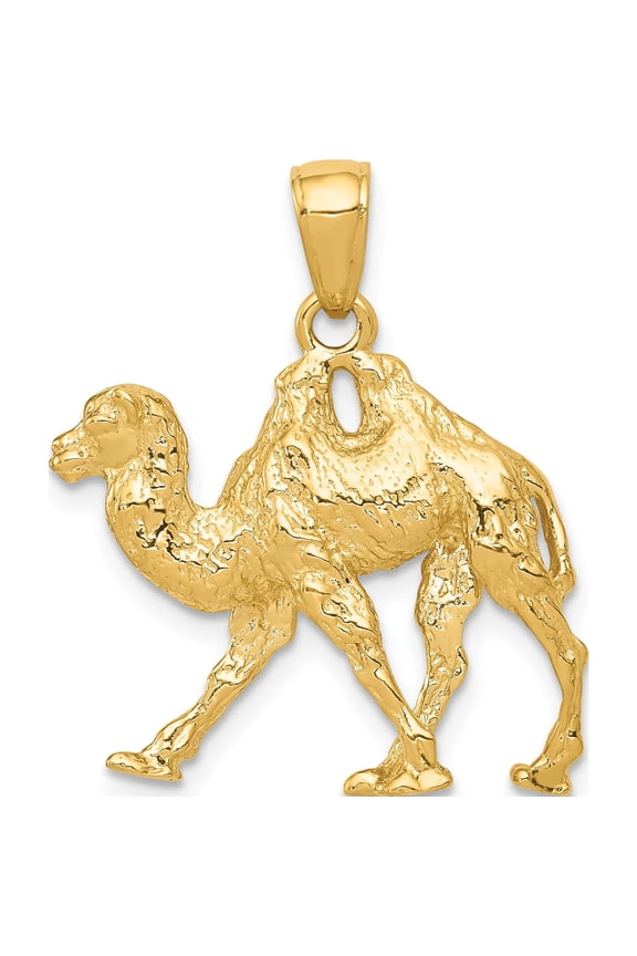 14K Yellow Gold 3-D 2-Hump Camel Pendant