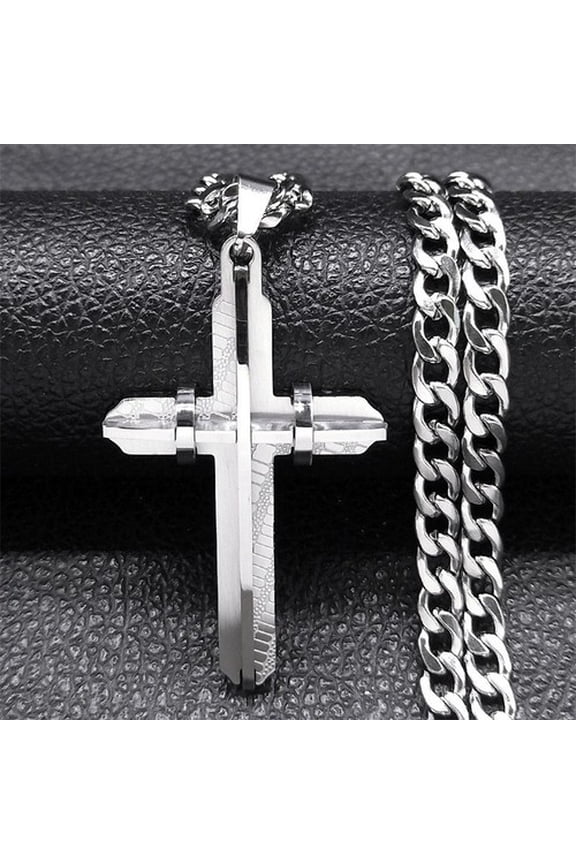 14K Yellow Gold 3D Cross Pendant Chain Necklace, Distinguished Men Meaningful Christ Medal Gift