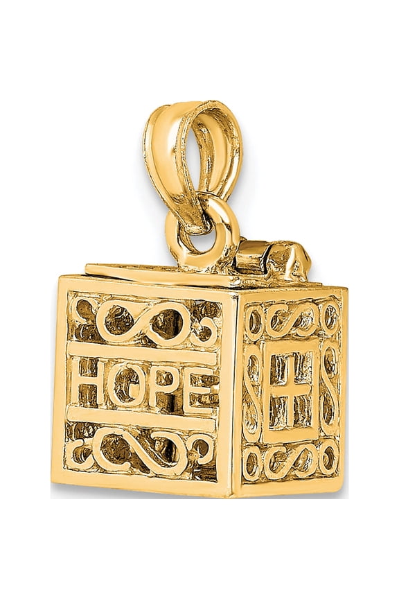 14K Yellow Gold 3-D Faith and Hope Opening Prayer Box Charm