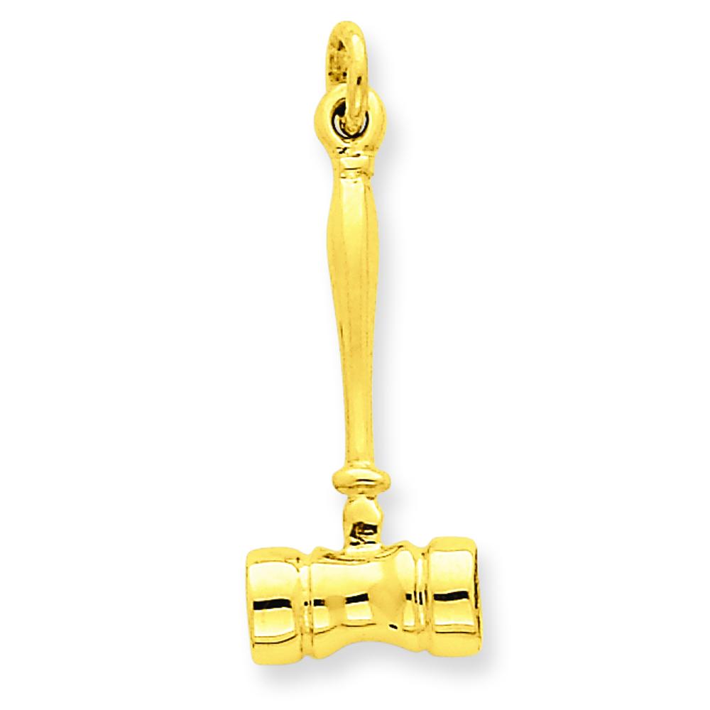 14K Yellow Gold 3D Gavel Charm Judge Court Jewelry