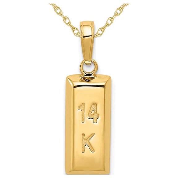 Gem & Harmony 14K Yellow Gold 3D Gold Bar Charm Pendant Necklace with Chain for Women