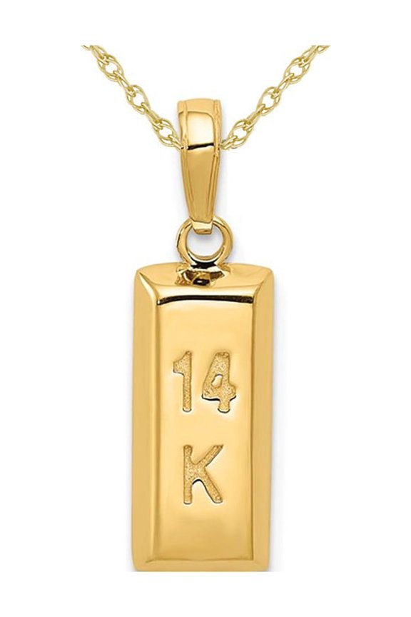 Gem & Harmony 14K Yellow Gold 3D Gold Bar Charm Pendant Necklace with Chain for Women