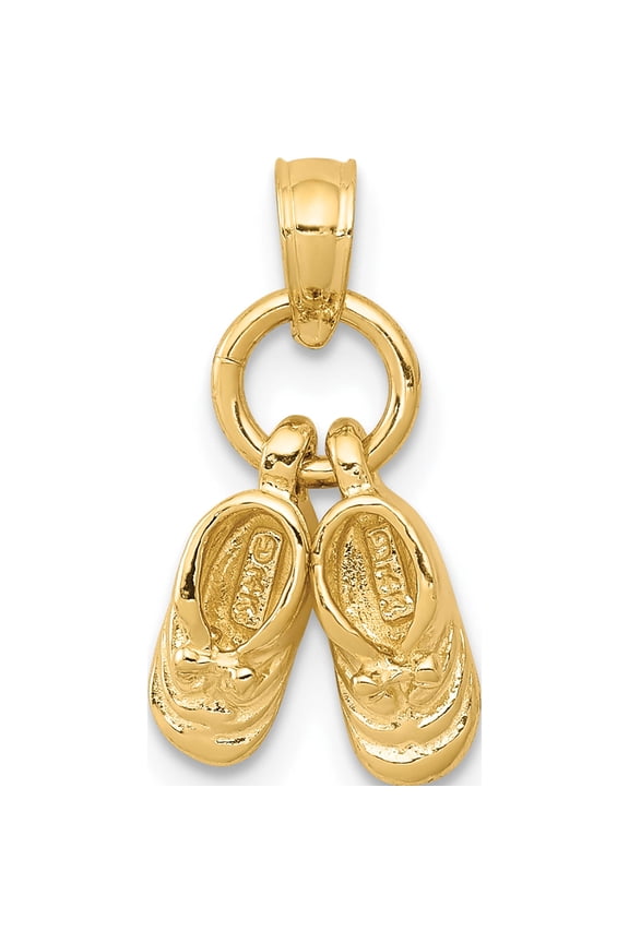 14K Yellow Gold 3D Moveable Baby Shoes Charm (11 X 9) Made In United States d1731