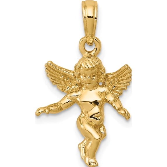 14K Yellow Gold 3D Polished Solid Angel Pendant (21 X 14) Made In United States d1512