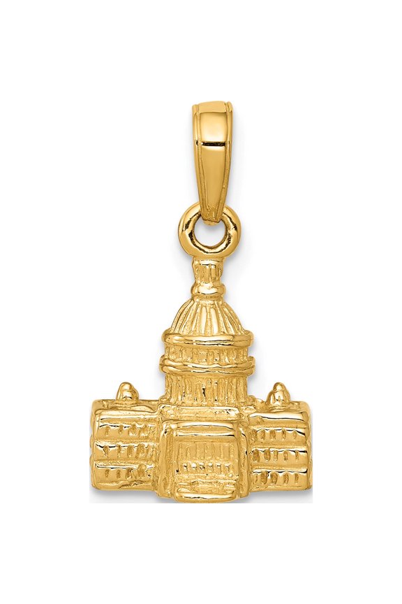 14K Yellow Gold 3D Washington D.C. Capital Building Pendant (21 X 11) Made In Peru k5400