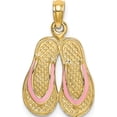 thumbnail image 1 of 14K Yellow Gold 3D With Pink Enamel Double Flip-Flop Charm (22.1 X 14.8) Made In United States k6659, 1 of 5