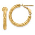 thumbnail image 1 of 14K Yellow Gold 3X15 Twisted Round Omega Back Hoop Earrings, 1 of 7