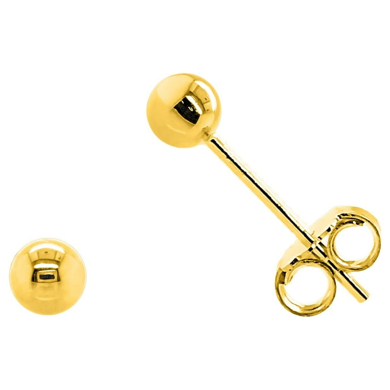14K Yellow Gold 3mm-8mm Ball Stud Earrings Push Back Backings