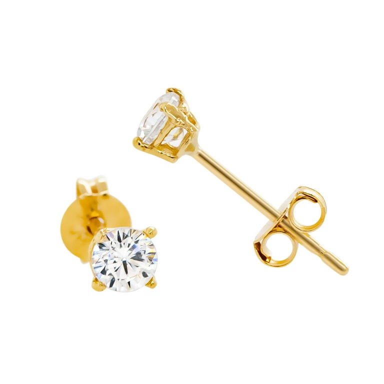 Stud Earrings | Screw Back | 14K Gold with CZ Yellow Gold 14K / 14K