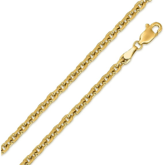 14K Yellow Gold 3mm Cable Pendant Chain, FREE Microfiber Cloth, Diamond Cut Rolo Link Mens Womens Necklace, Giorgio Bergamo 24