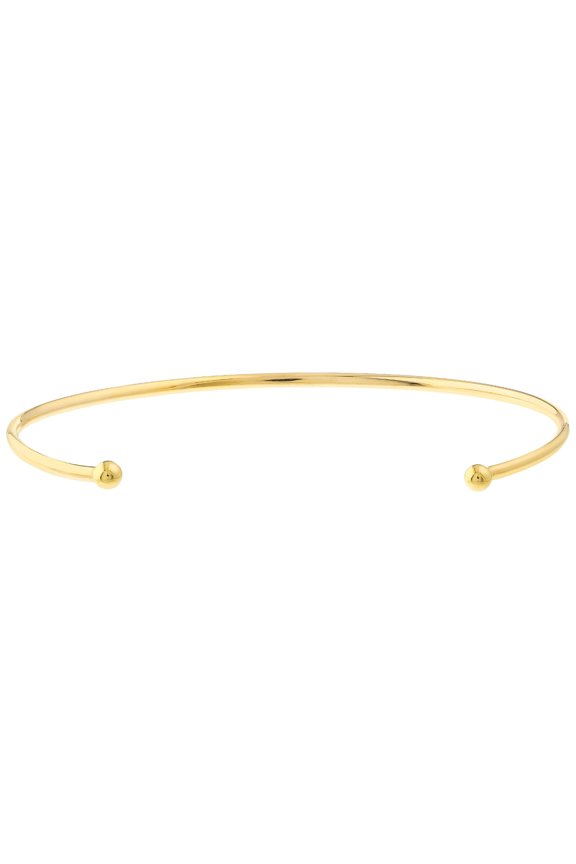 14K Yellow Gold 3mm Cuff Bangle with Beaded Ends - Women