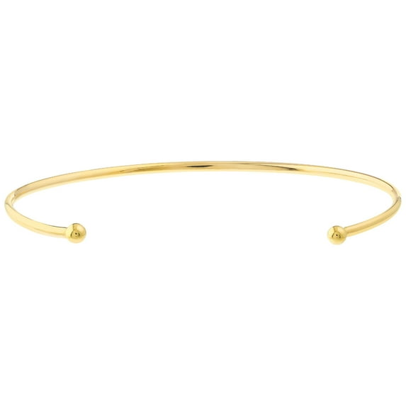 14K Yellow Gold 3mm Cuff Bangle with Beaded Ends - Women