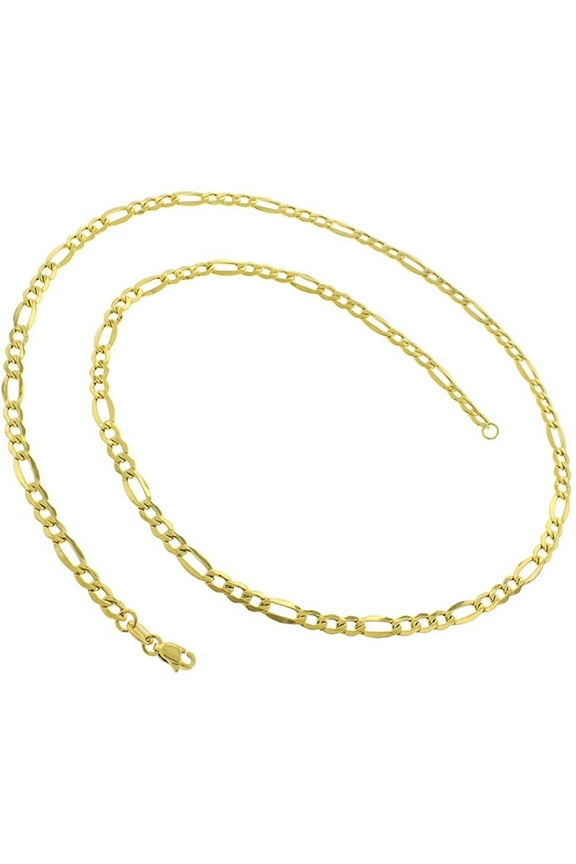 14K Yellow Gold 3mm Hollow Figaro Chain, FREE Microfiber Cloth, Link Mens Womens Necklace, Giorgio Bergamo