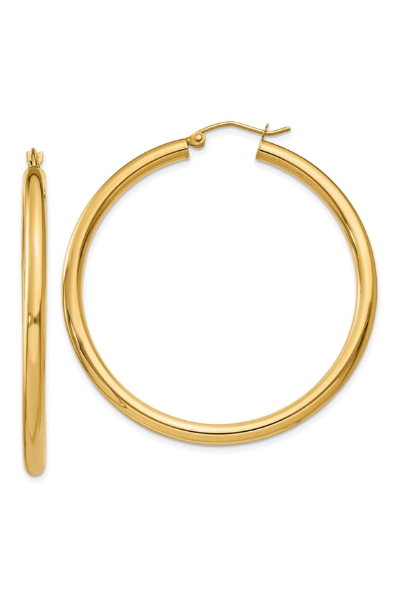 14K Yellow Gold 3mm Light Tube Hoop Earrings