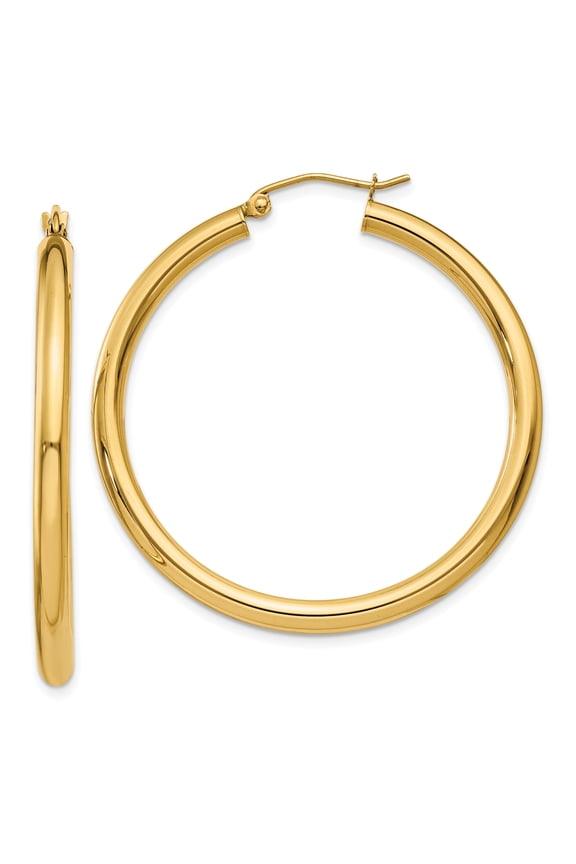 14K Yellow Gold 3mm Light Tube Hoop Earrings