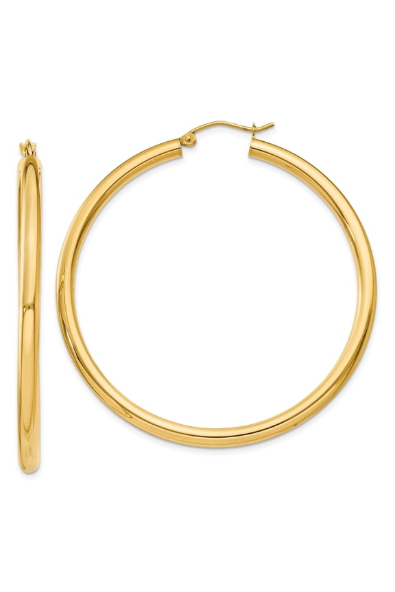 14K Yellow Gold 3mm Light Tube Hoop Earrings