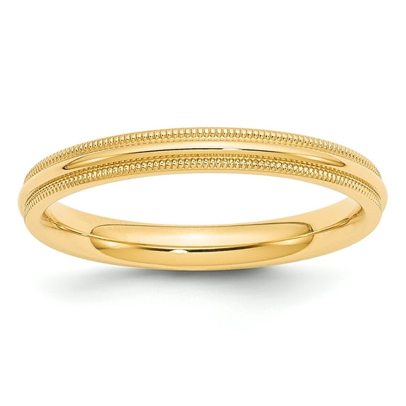 14K Yellow Gold 3mm Milgrain Comfort Fit Band Ring Size 7.5