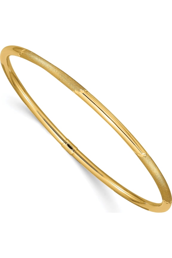 14K Yellow Gold Polished and Satin Finish Diamond-cut 3.00mm Slip-on Round Bangle Bracelet