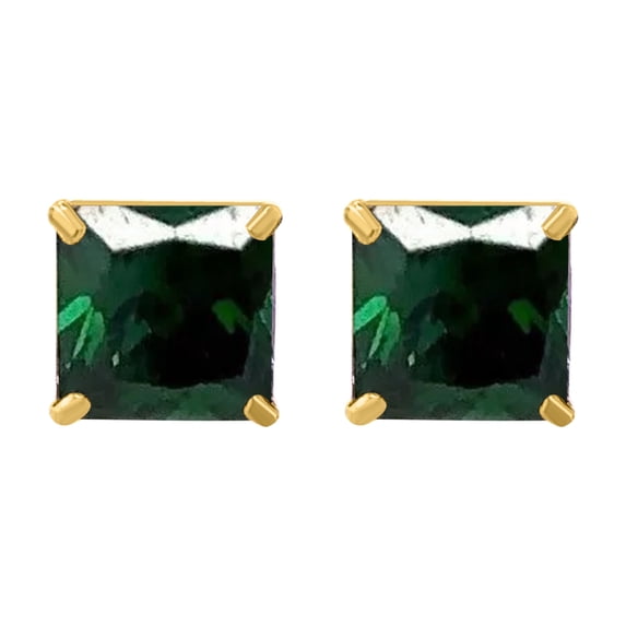 14K Yellow Gold 3mm Princess Cut Birthstone Secreback Earrings Women Jewelry