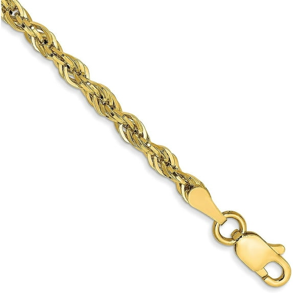 14K Yellow Gold 3mm Semi Solid Rope with Lobster Lock Chain - 22"
