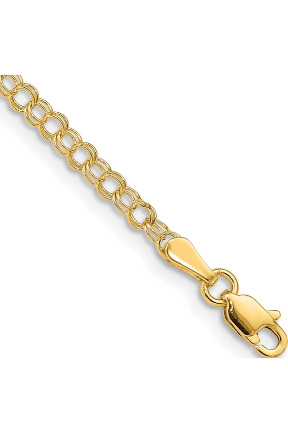 14K Yellow Gold 3mm Solid Double Link 7 inch Charm Bracelet
