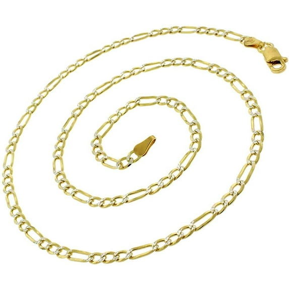 14K Yellow Gold 3mm Solid Figaro Diamond Cut Chain Diamond Cut, FREE Microfiber Cloth, Link Mens Womens Necklace, Giorgio Bergamo