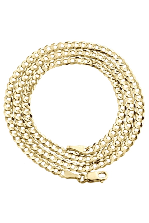 14K Yellow Gold 3mm Solid Plain Curb Cuban Chain Link Necklace 24 Inches